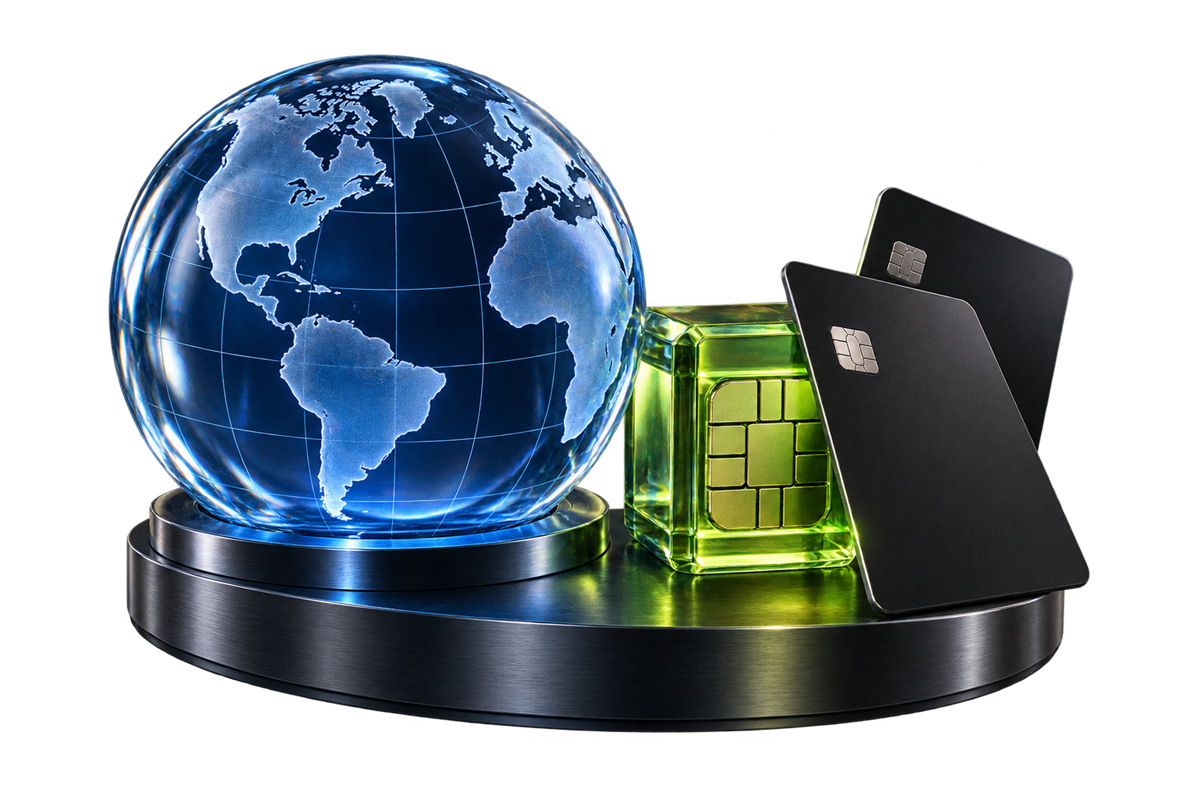 Crystal globe and metallic payment cards