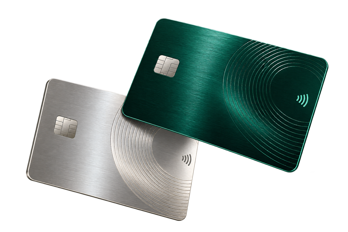 Emerald and titanium UEI Bank card design concepts